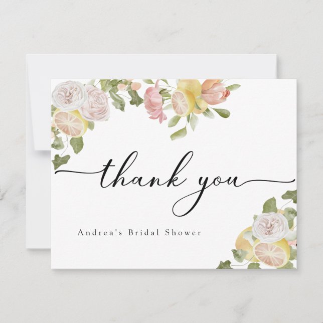 Carte De Remerciements Main Squeeze | Citrus | Fleur Rose  (Devant)