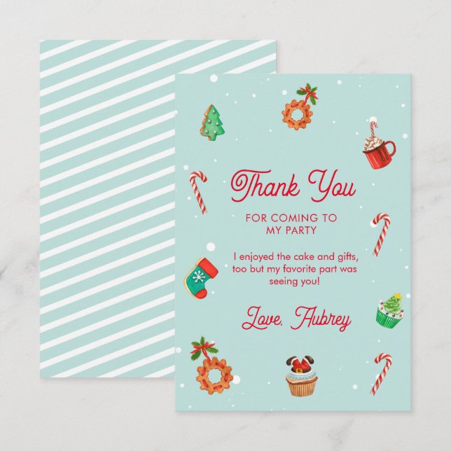 Carte De Remerciements Maison en pain d'épices bleu Noël Anniversaire (Devant / Derrière)