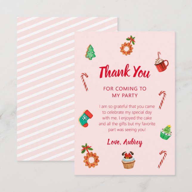 Carte De Remerciements Maison en pain d'épices rose Noël Anniversaire (Devant / Derrière)