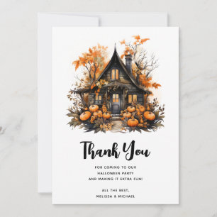 Carte De Remerciements Maison hantée avec citrouilles Halloween
