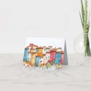 Carte De Remerciements Maisons de village Illustration Pastel Dessin coul