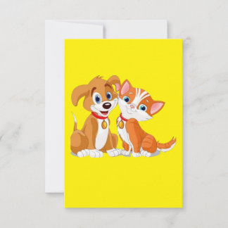 Carte De Remerciements MAKOM ART- Chien mignon avec illustration de chat 