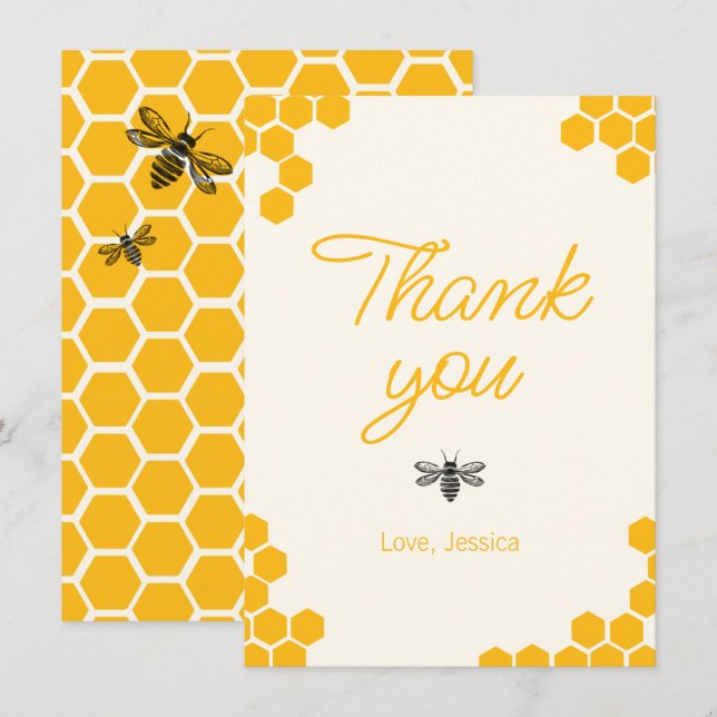 Carte De Remerciements Maman abeille jaune mignonne pour la fête de bébé (Devant / Derrière)