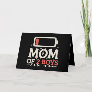 Carte De Remerciements Maman de 2 garçons batterie faible Mère drôle de l