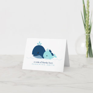 Carte De Remerciements Maman et Baby Whale Baby shower {blue}