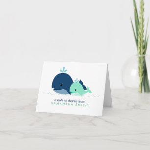 Carte De Remerciements Maman et Baby Whale Baby shower {green}