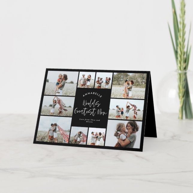 Carte De Remerciements Maman noir élégant moderne collage photo minime (Devant)
