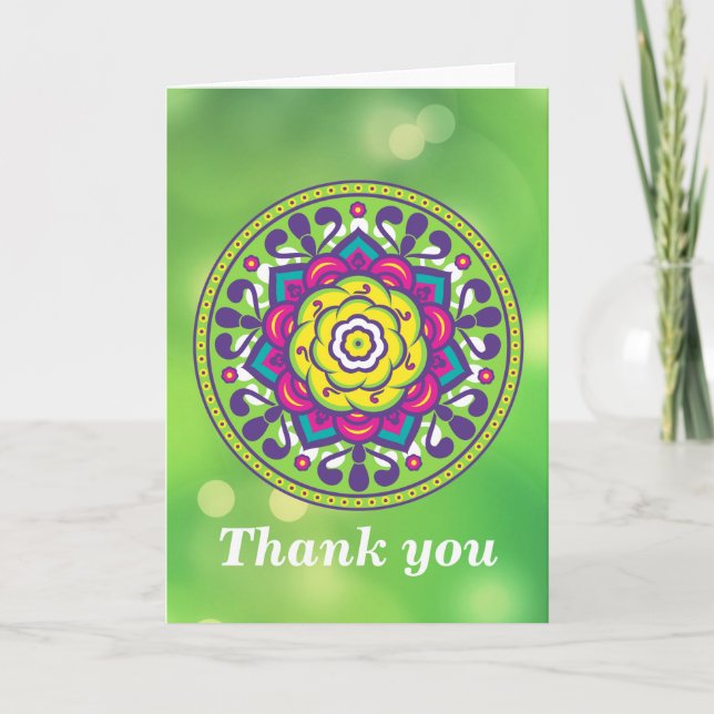 Carte De Remerciements Mandala vert de Lotus (Devant)