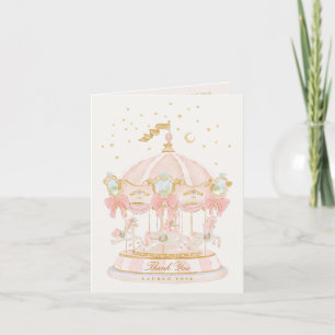 Carte De Remerciements Manège Princesse Étoiles Arc Rose Baby Shower Fill
