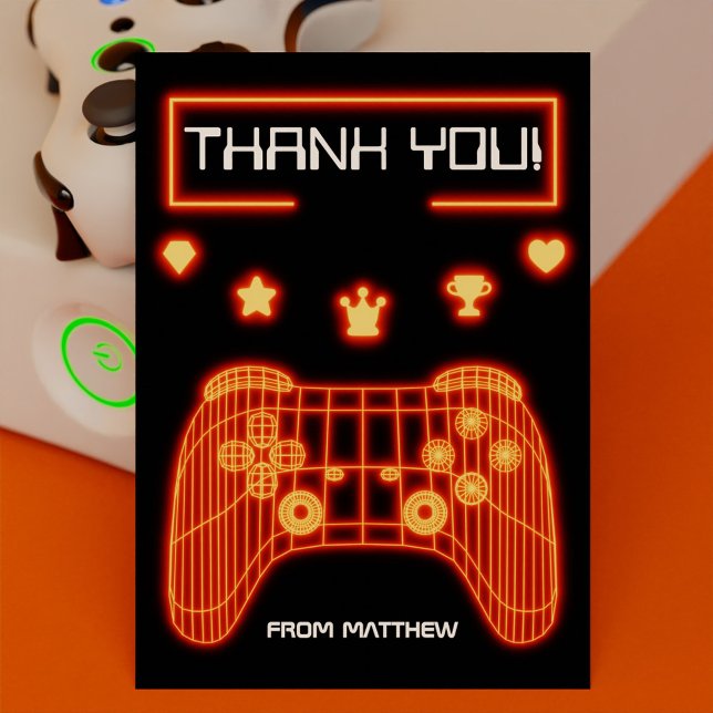 Carte De Remerciements Manette de jeu Orange Glow (Orange Glow Gaming Controller Thank You Card)