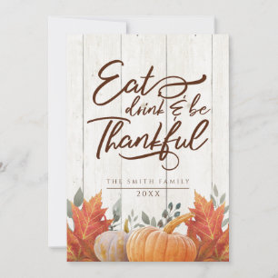 Carte De Remerciements Mange, bois et sois reconnaissant. Diner de Thankg