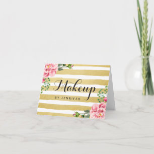 Carte De Remerciements Maquillage Artiste Beauté Salon Floral Gold Stripe