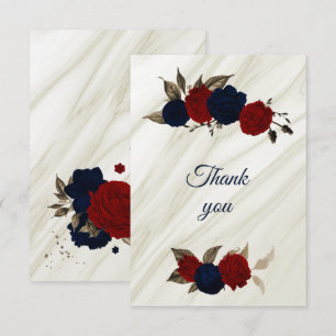Carte De Remerciements marbre à fleurs rouge et marine