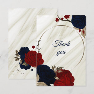 Carte De Remerciements marbre à fleurs rouge et marine