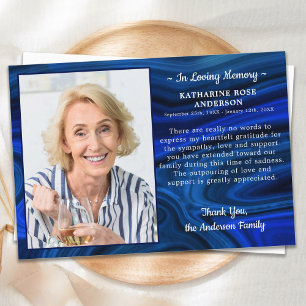 Carte De Remerciements Marbre bleu Sympathie Amour Mémoire Photo Funérail