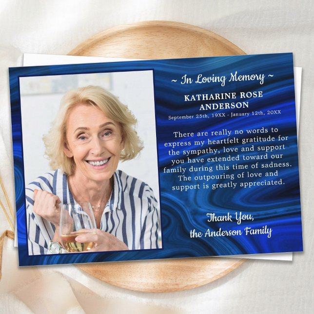 Carte De Remerciements Marbre bleu Sympathie Amour Mémoire Photo Funérail (Créateur téléchargé)