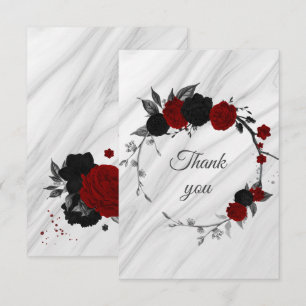Carte De Remerciements marbre botanique des fleurs noires et rouges