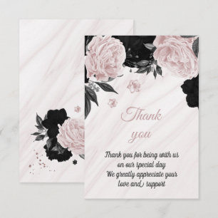 Carte De Remerciements marbre botanique noir et rose tendre