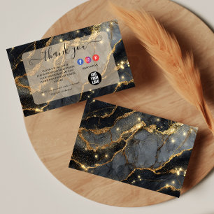 Carte De Remerciements Marbre Noir de Luxe Or Glam Entreprise