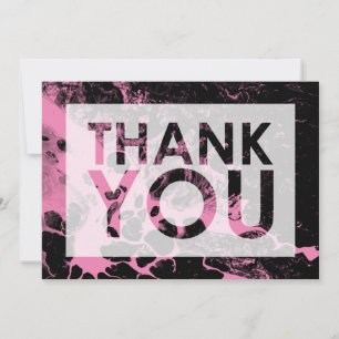 Carte De Remerciements Marbre noir sur rose vif avec découpage