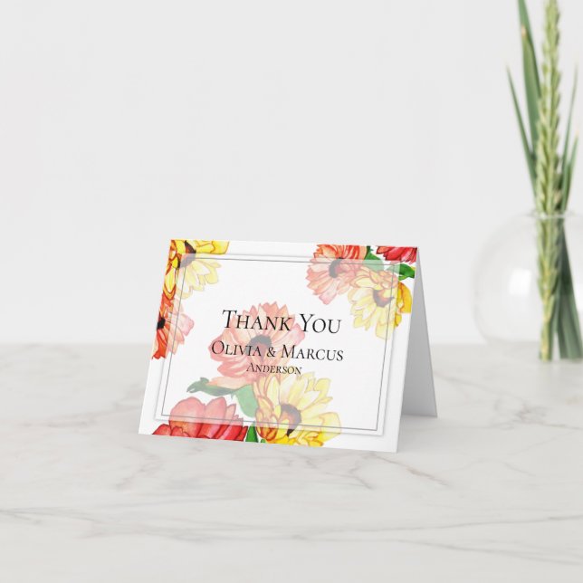 Carte De Remerciements Marguerite rouge et jaune gras (Devant)