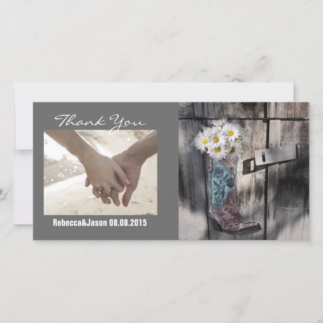 Carte De Remerciements marguerite rustique pays occidental cowboy mariage (Devant)