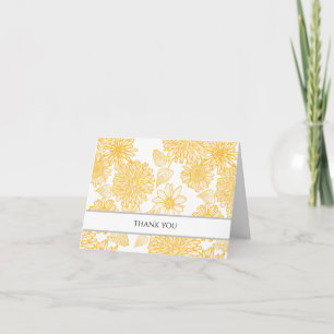 Carte De Remerciements Marguerites Jaunes Ensoleillées & Dahlias   Pliées