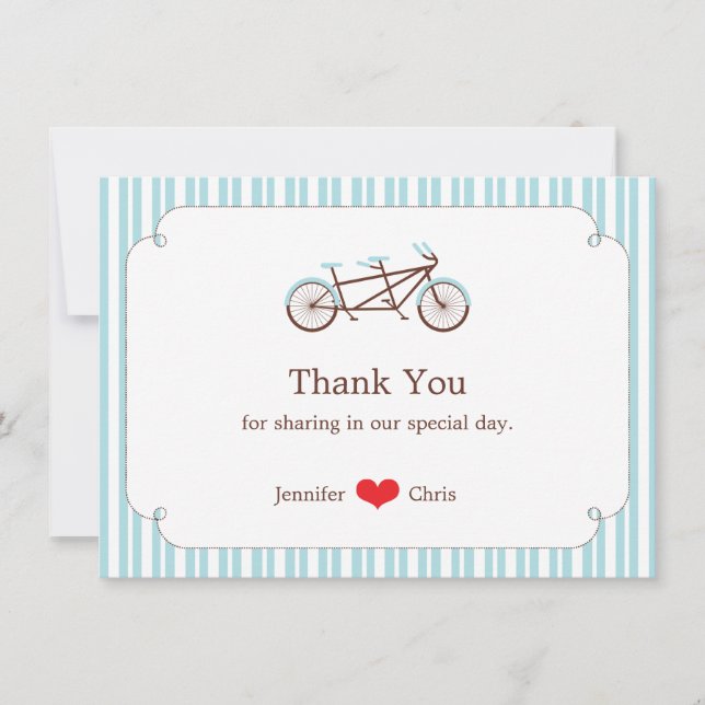 Carte De Remerciements Mariage à bicyclette bleu et blanc rétro Tandem (Devant)