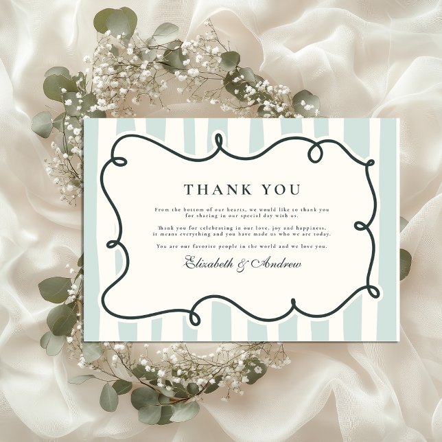 Carte De Remerciements Mariage à Cadre Ondulé Doodle Vert (Créateur téléchargé)
