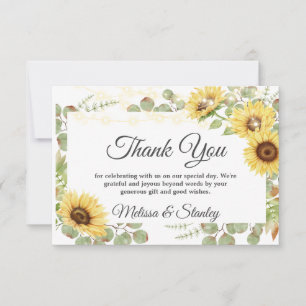 Carte De Remerciements Mariage à cordes de tournesol vert Eucalyptus
