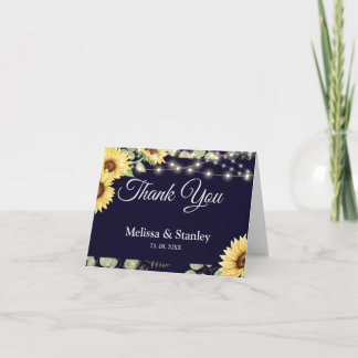 Carte De Remerciements Mariage à cordes Eucalyptus de tournesol bleu