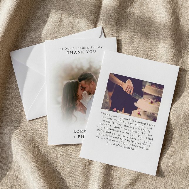 Carte De Remerciements Mariage à double dégradé de photo romain (Romanic double photo gradient effect wedding thank you card.)