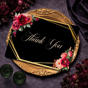 Carte De Remerciements Mariage à fleurs noir rouge chic