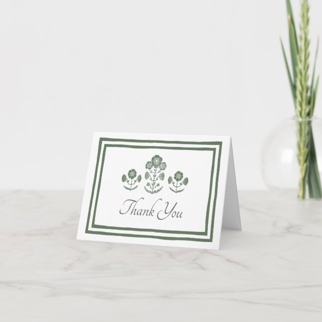 Carte De Remerciements Mariage à impression botanique verte et blanche (Devant)
