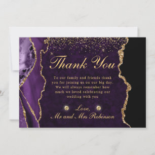Carte De Remerciements Mariage à la fausse agate dorée et violette