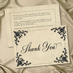 Carte De Remerciements Mariage à la filigree gothique noir parchemin bron