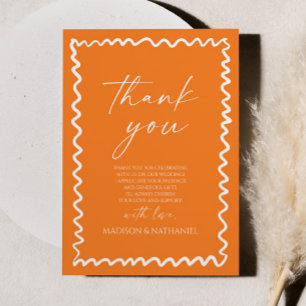 Carte De Remerciements Mariage à la frontière ondulée Citrus Orange Capri