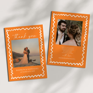 Carte De Remerciements Mariage à la frontière ondulée Citrus Orange Fanta
