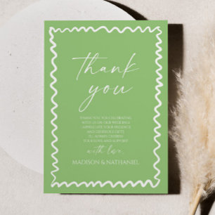 Carte De Remerciements Mariage à la frontière ondulée verte citron capric