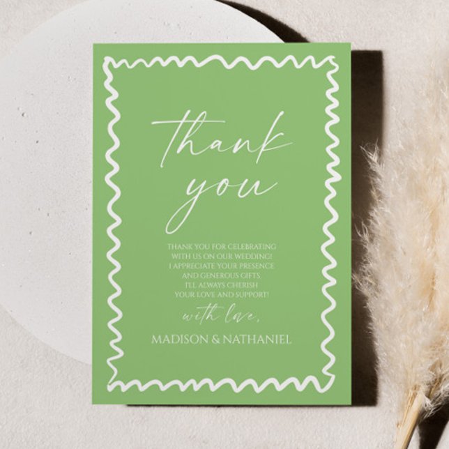 Carte De Remerciements Mariage à la frontière ondulée verte citron capric (Créateur téléchargé)