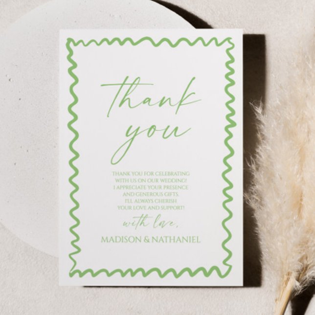 Carte De Remerciements Mariage à la frontière ondulée verte Citrus Capric (Créateur téléchargé)