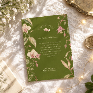 Carte De Remerciements Mariage à la vigne fleurie verte et rose