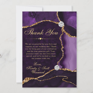 Carte De Remerciements Mariage à l'agate de fausse brillance violette et