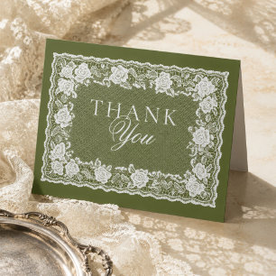 Carte De Remerciements Mariage à l'ancienne en dentelle vert olive Old Mo