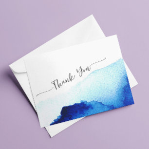 Carte De Remerciements Mariage à l'aquarelle bleu indigo écriture moderne