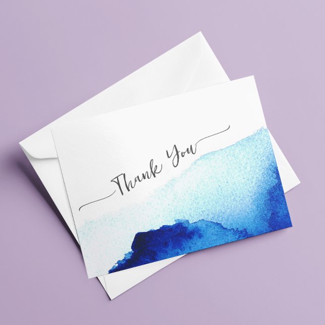 Carte De Remerciements Mariage à l'aquarelle bleu indigo écriture moderne (Créateur téléchargé)