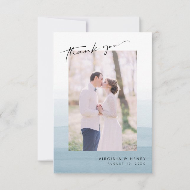Carte De Remerciements Mariage à l'aquarelle bleue (Devant)