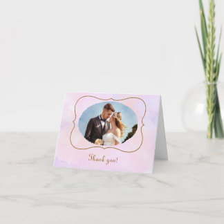 Carte De Remerciements Mariage à l'aquarelle rose avec accents dorés faux