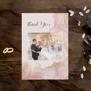 Carte De Remerciements Mariage à l'aquarelle Seraphina rose et or 