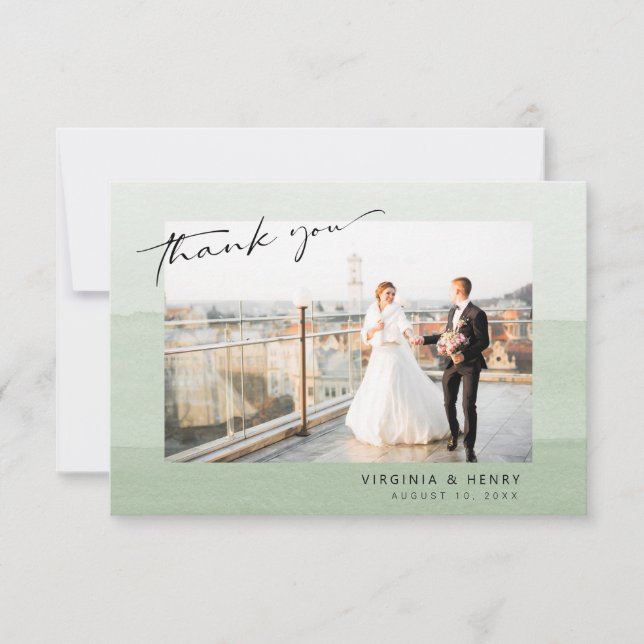 Carte De Remerciements Mariage à l'aquarelle verte (Devant)